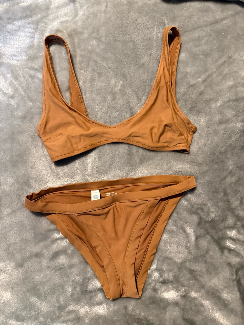 aerie Scoop Bikini Set in Camel Brown